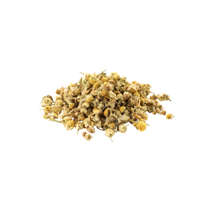 small pile of dried chamomile flowers