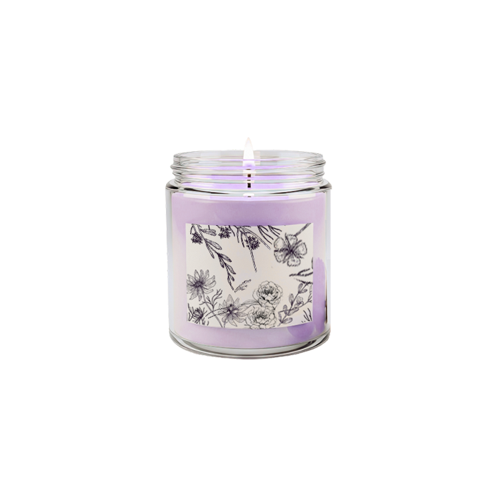 purple candle jar with floral sketch