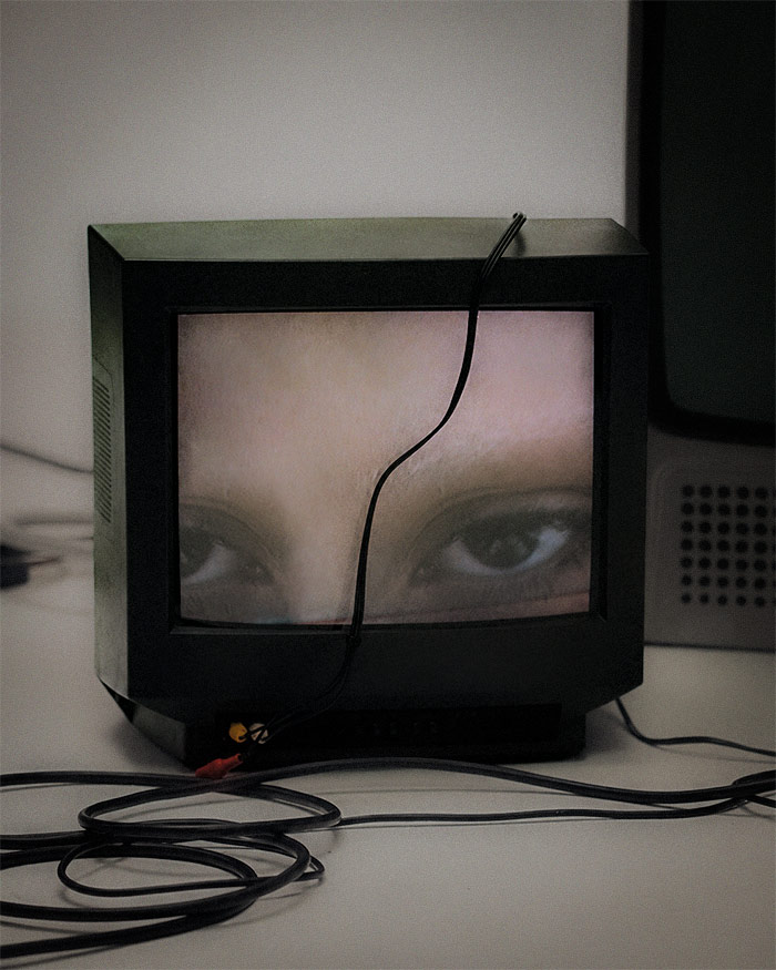 the eye is contained withing a tv screen due to evil eye protection