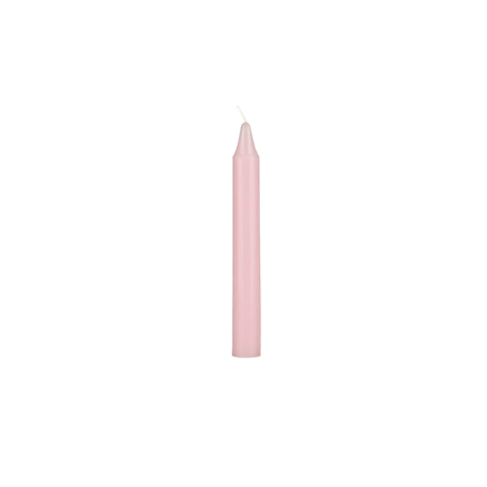 an unlit light pink chime candle