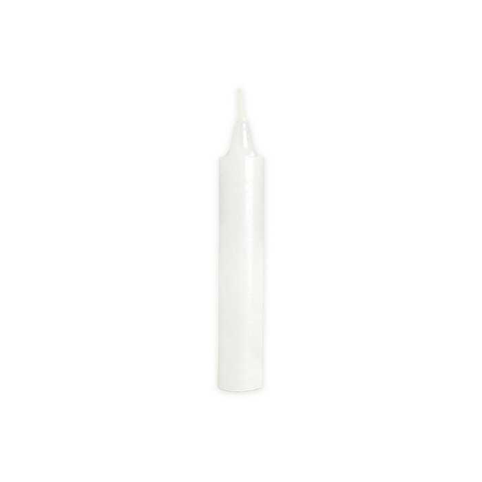 an unlit white chime candle