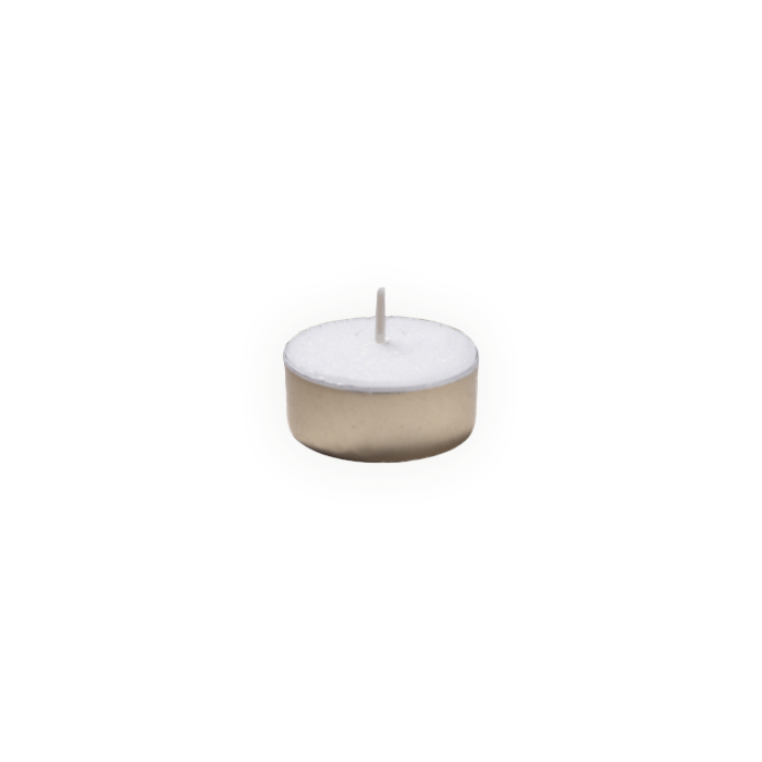 a single unlit white tealight candle