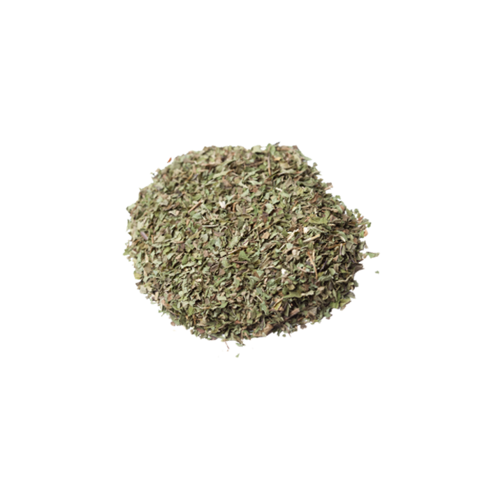 a small pile of dried lemon balm leaves